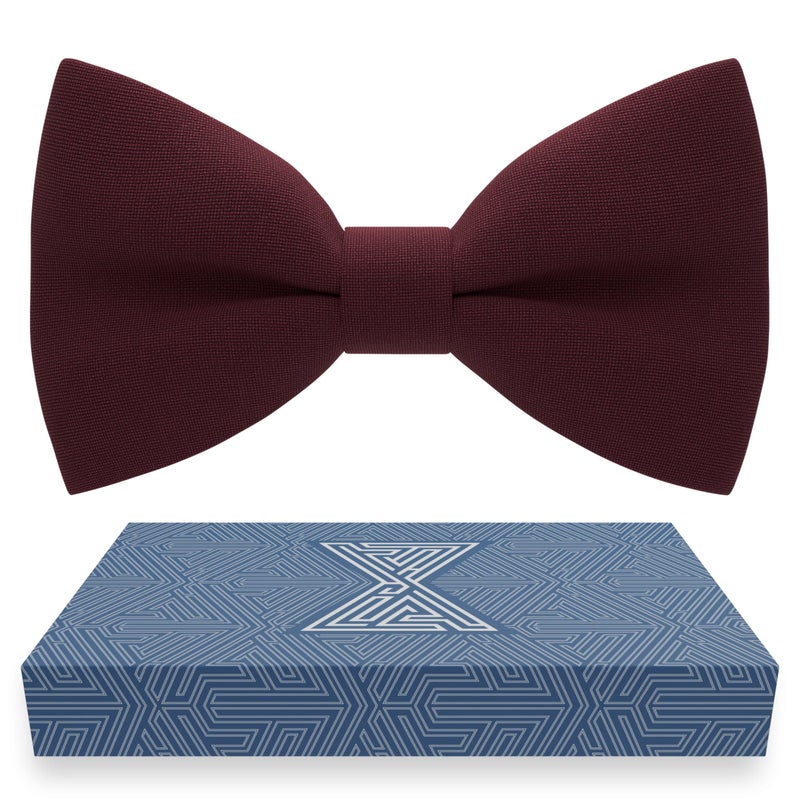 Bow Tie House Burgundy Mens Bow Tie for Maroon Men Bow Ties Gabardine Material for Adults Big Bowtie, Men Bowties Formal Pre-Tied Fabric Clip on Shape in Solid Handmade Colors for Prom & Wedding (Large, Burgundy) - Image 1